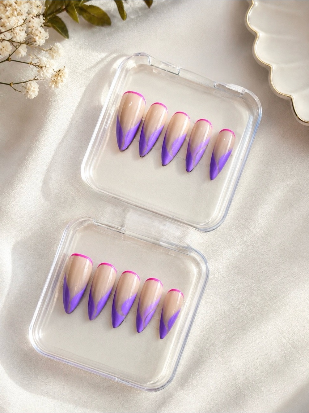 Purple & Pink French Tip Press-On Nails 💜💗
